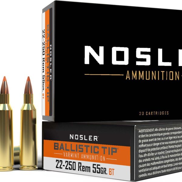 Nosler BT Varmint Ammunition 22-250 Remington 55 Grain Ballistic Tip Varmint Box of 20